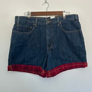 Eddie Bauer Plaid Lined Denim Shorts, Mens, Sz 36x32